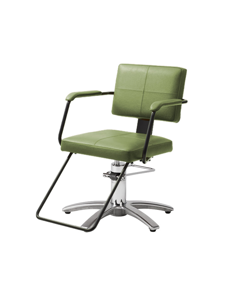 Shiki - Green styling chair with footrest and chrome X base